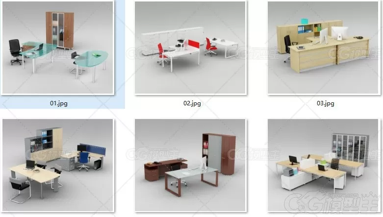 C4D写实办公室家具组合3D模型FBX桌椅会议桌书柜OBJ建模渲染素材-2