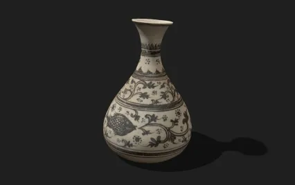 中国古代瓷器模型 青花桃纹蒜头瓶 青花瓷 瓷器 陶瓷