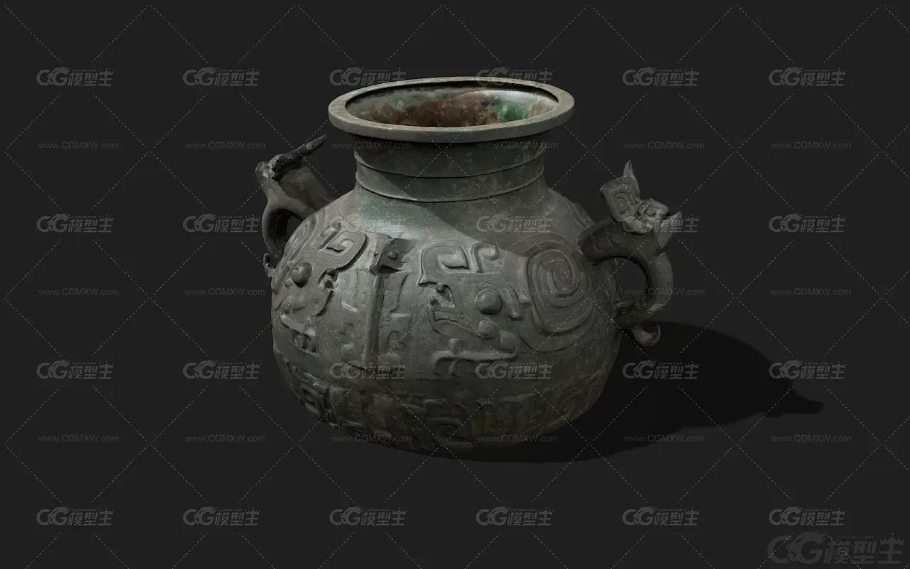 中国古代青铜器无盖花瓶青铜器 青铜 青铜罐 四羊方尊 文物模型-1