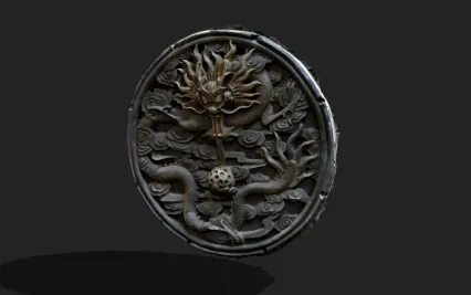 龙吐珠圆形照壁 中国龙 神兽 瑞兽 龙 云龙 盘龙浮雕3D扫描模型