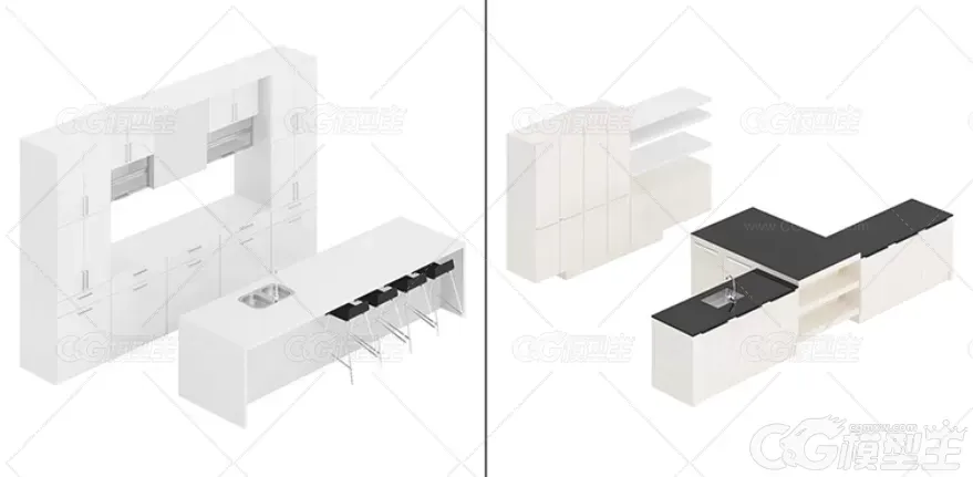 C4D厨房橱柜FBX吧台家具西厨3D模型建模渲染设计素材源文件-4