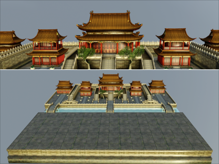 C4D古代古风建筑皇宫3D场景MAYA模型FBX宫殿城楼OBJ建模渲染素材