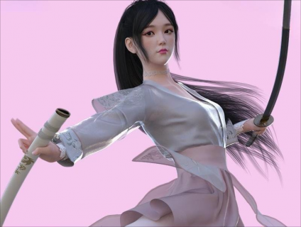 Maya古风仙侠客美女角色MAX模型C4D古代人物带骨骼绑定CG素材FBX模型