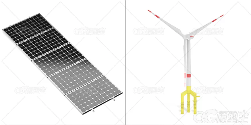 C4D太阳能设备充电桩新能源设施FBX平衡车滑板车OBJ建模渲染素材-5