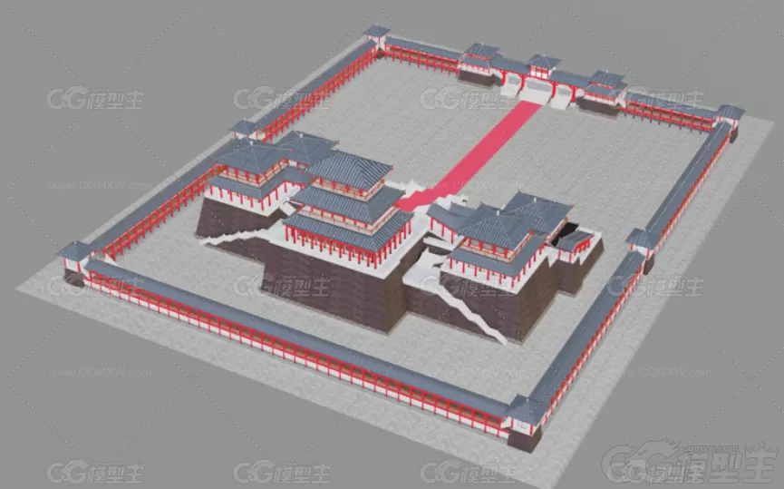 C4D阿房宫模型MAYA古代古风宫殿建筑场景FBX低模建模渲染3D素材-2