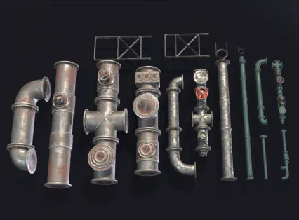 MAYA写实次时代PBR生锈工业管道水管FBX模型3D建模渲染素材Blend