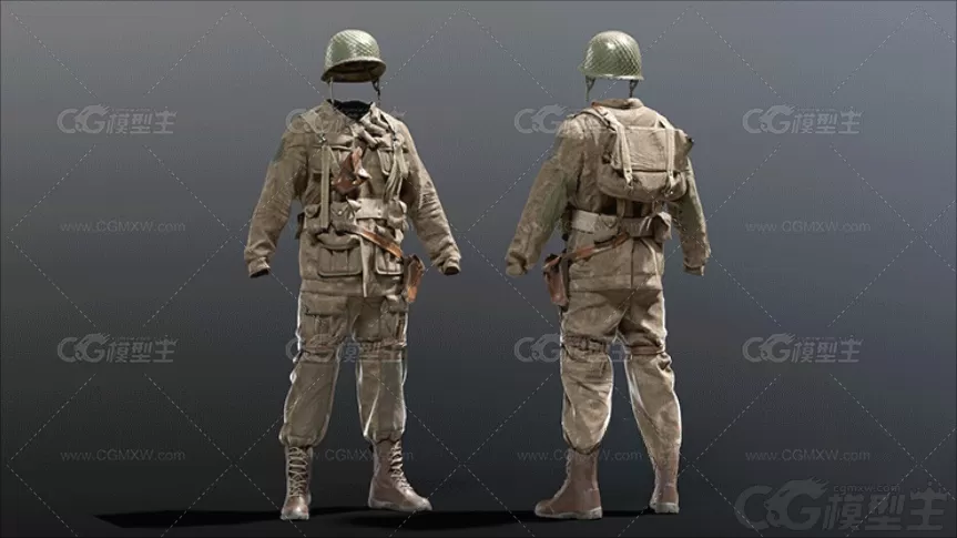 3dsMAX Blend二战士兵服装3D模型写实PBR素材OBJ格式FBX建模渲染-2