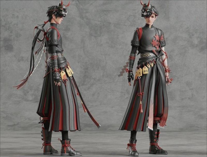 blender人物角色鬼武士男性5配色PBR次世代日韩风格fbx卡通3D模型