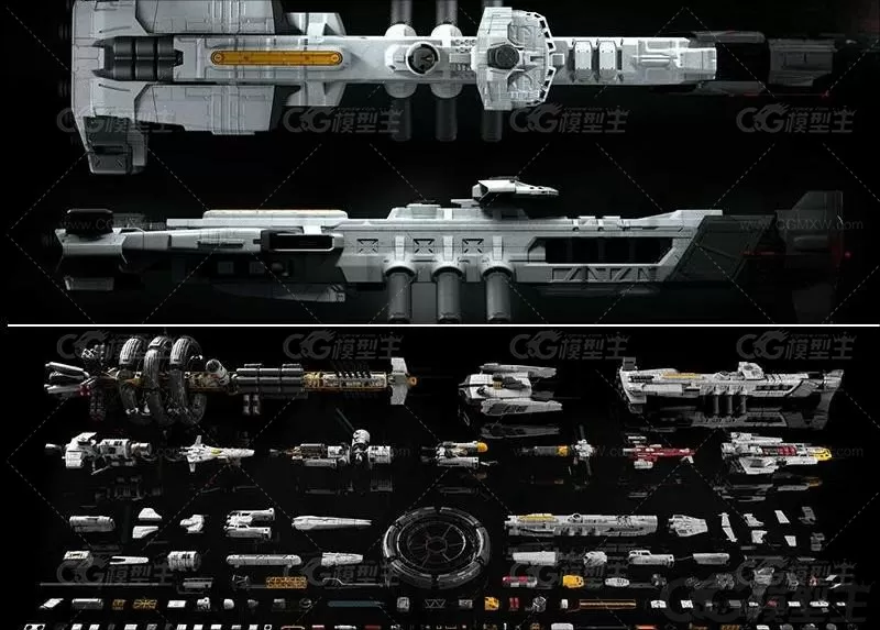 C4D科幻未来宇宙太空飞船MAX模型FBX格式OBJ航天空间站3D建模渲染-1