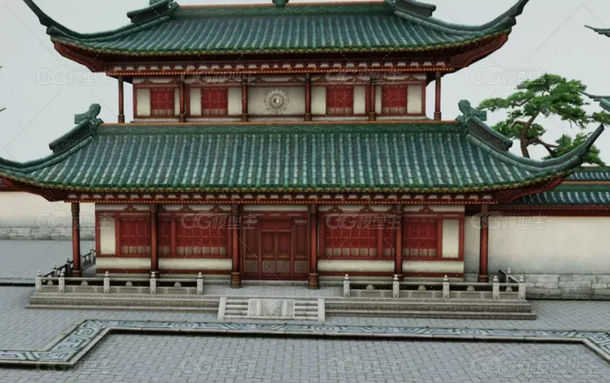 C4D古代古风建筑道观3D场景MAYA模型宫殿塔楼阁FBX建模渲染素材-2