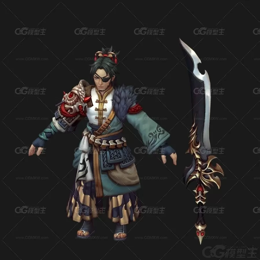 独眼山寨大王 青年男 武士 山贼 土匪 恶霸 独眼龙 独眼武士3D模型-1