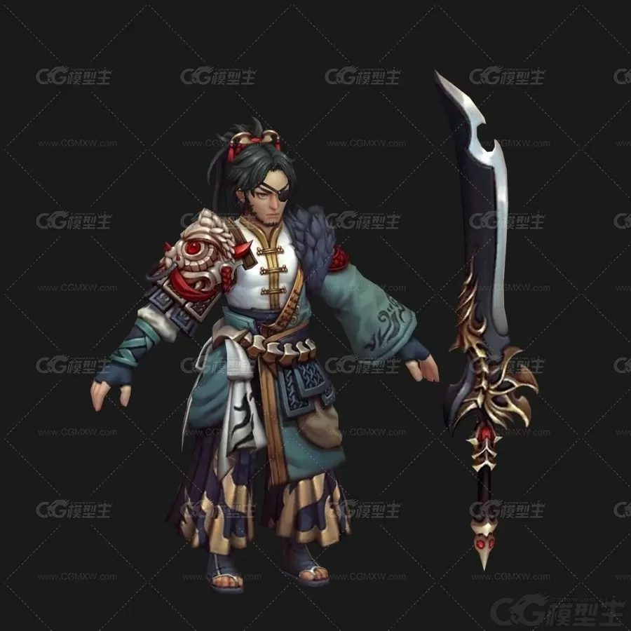 独眼山寨大王 青年男 武士 山贼 土匪 恶霸 独眼龙 独眼武士3D模型-2