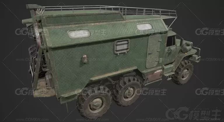 油床卡车 Ural-423 装甲车 次世代 防爆车 特种部队 作战车 防弹车 军用汽车3D模型-3