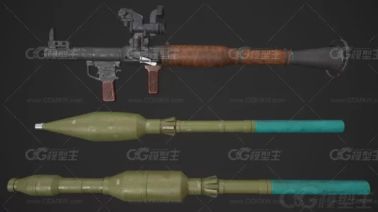 便携式榴弹发射器 RPG-7反坦克火箭筒 RPG7 反坦克导弹 火箭筒3D模型-1