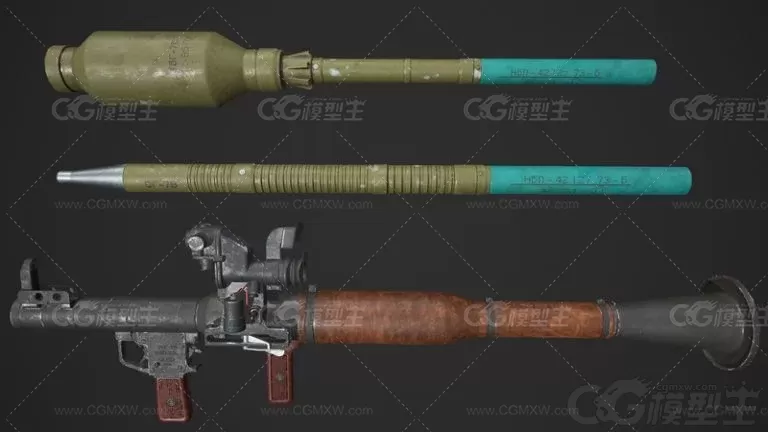 便携式榴弹发射器 RPG-7反坦克火箭筒 RPG7 反坦克导弹 火箭筒3D模型-3