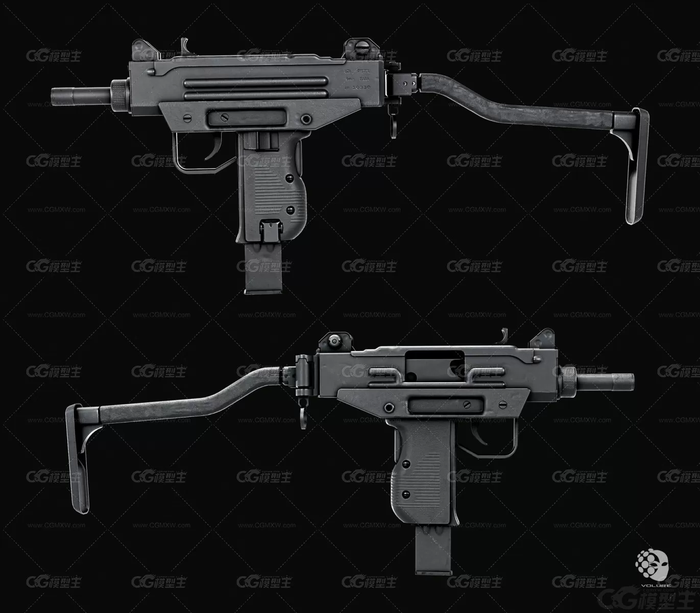 微型乌兹冲锋枪 德国微型冲锋枪 轻型武器3D模型-2