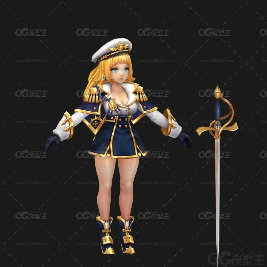 金发女郎  铠甲战服 海军服小姐姐 女武士 女骑士 女战士 3D模型-4