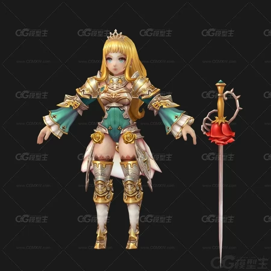 金发女郎  铠甲战服 海军服小姐姐 女武士 女骑士 女战士 3D模型-3