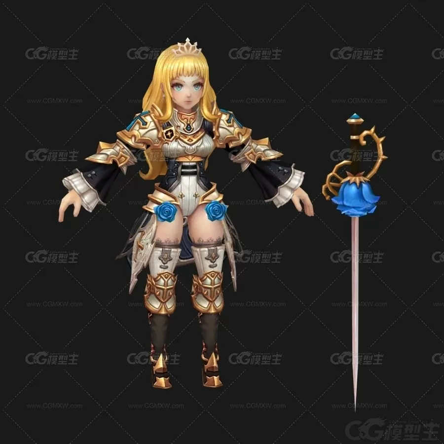 金发女郎  铠甲战服 海军服小姐姐 女武士 女骑士 女战士 3D模型-2