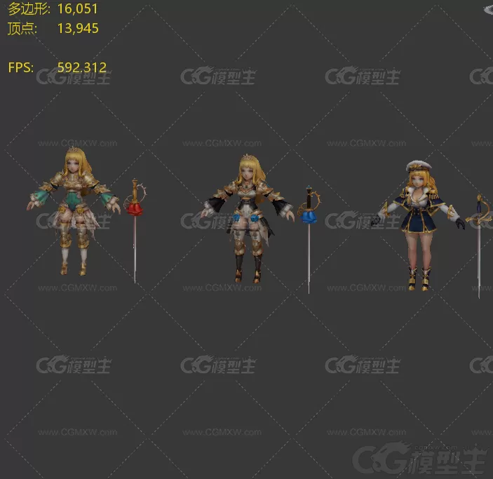 金发女郎  铠甲战服 海军服小姐姐 女武士 女骑士 女战士 3D模型-5