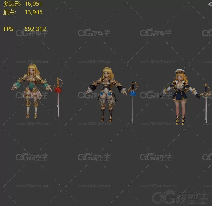 金发女郎  铠甲战服 海军服小姐姐 女武士 女骑士 女战士 3D模型-5
