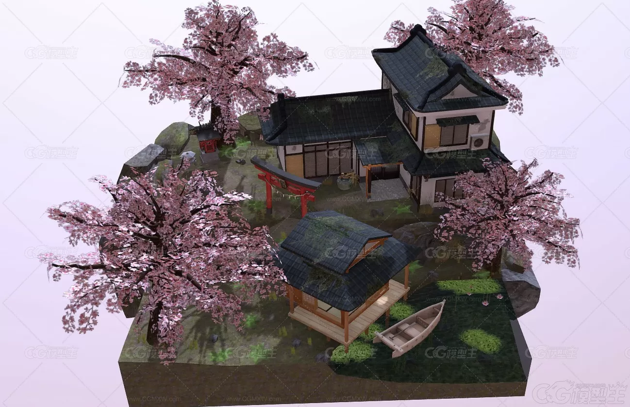 日式建筑 樱花建筑 日本寺庙 中式建筑3D模型-1