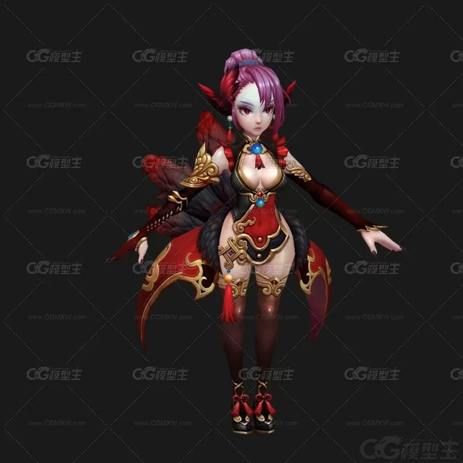 女魔头  魔女搭档 Q版卡通女妖 妖王 妖后 女武士 女巫师 巫婆3D模型-2