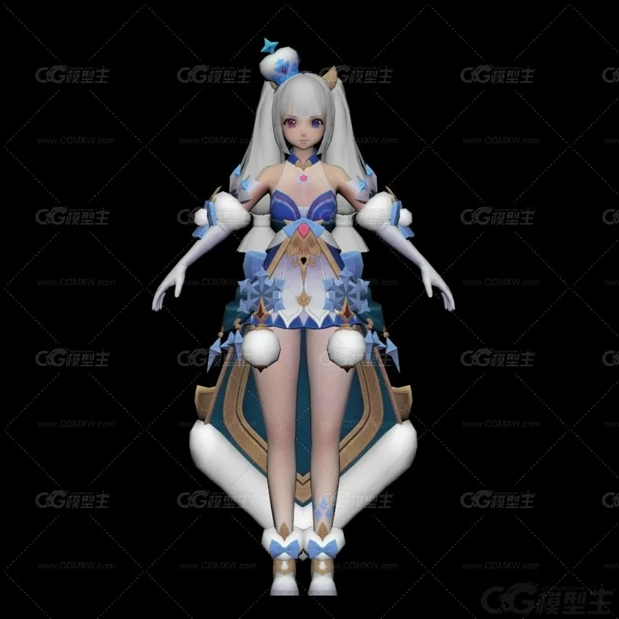 白发动画女孩  小公主 小萝莉 小美女 美少女战士 魔法美少女3D模型-1