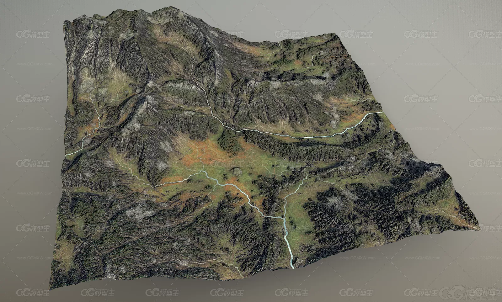 山地河流地形 冰壶山森林地形 山峰场景 荒山 山脉 山峰 大山 自然景观3D模型-3