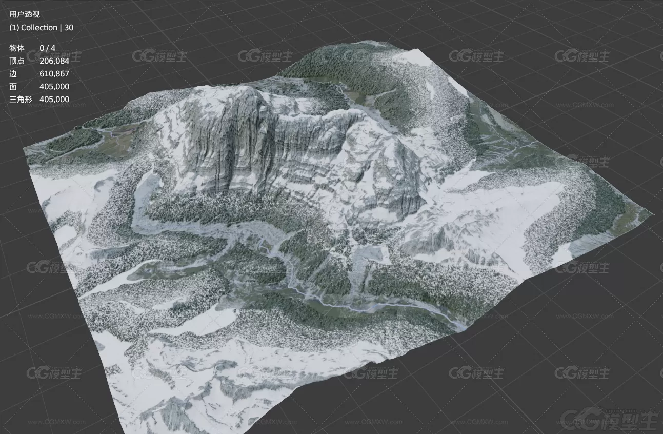 雪山地形 山脉 雪山 陆地 雪地 冰山 冰雪 地形 山丘 山体 峡谷 盆地 山3D模型-5