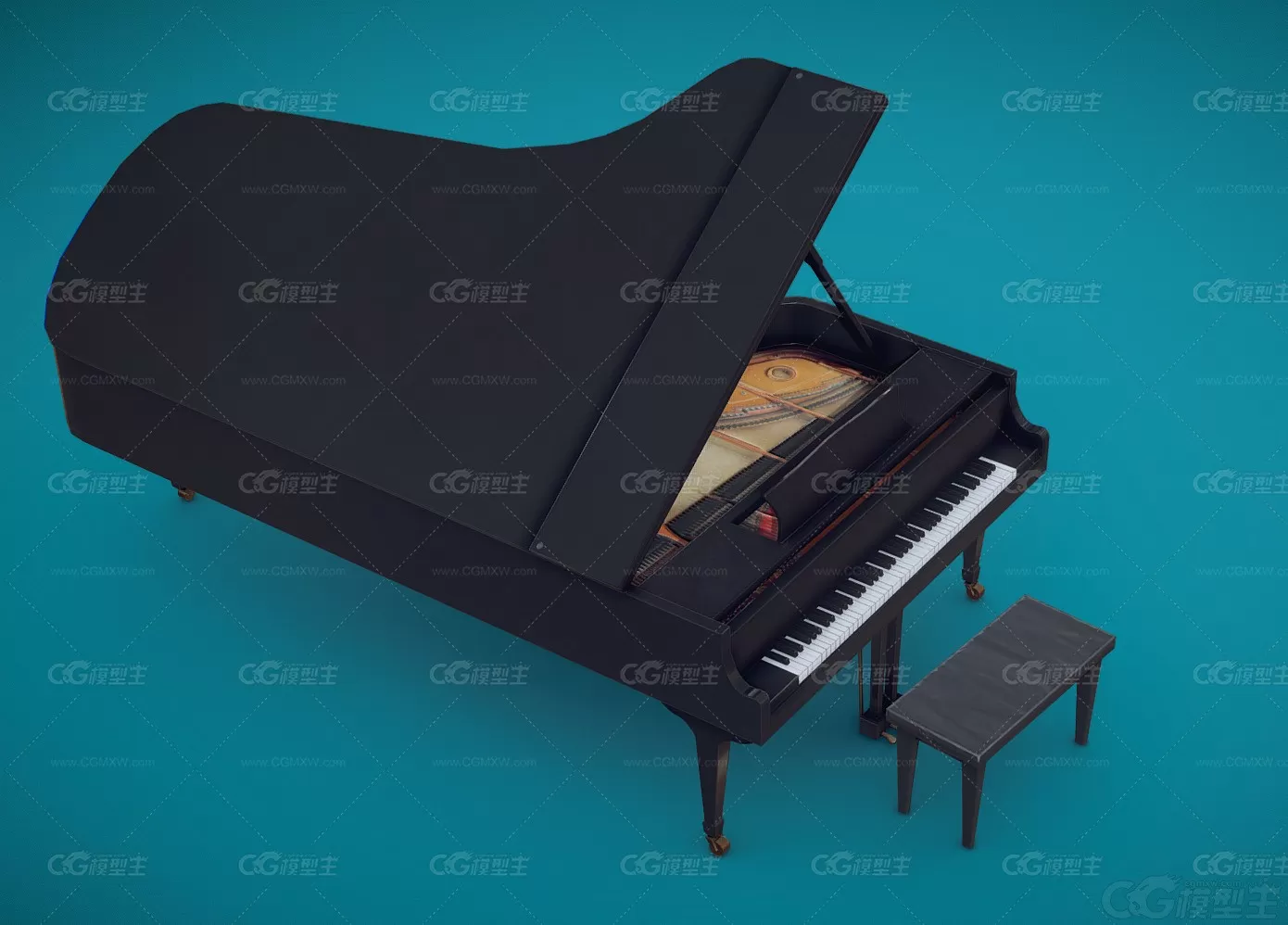 现代钢琴 乐器 木制钢琴 piano 木制钢琴 大钢琴3D模型-2