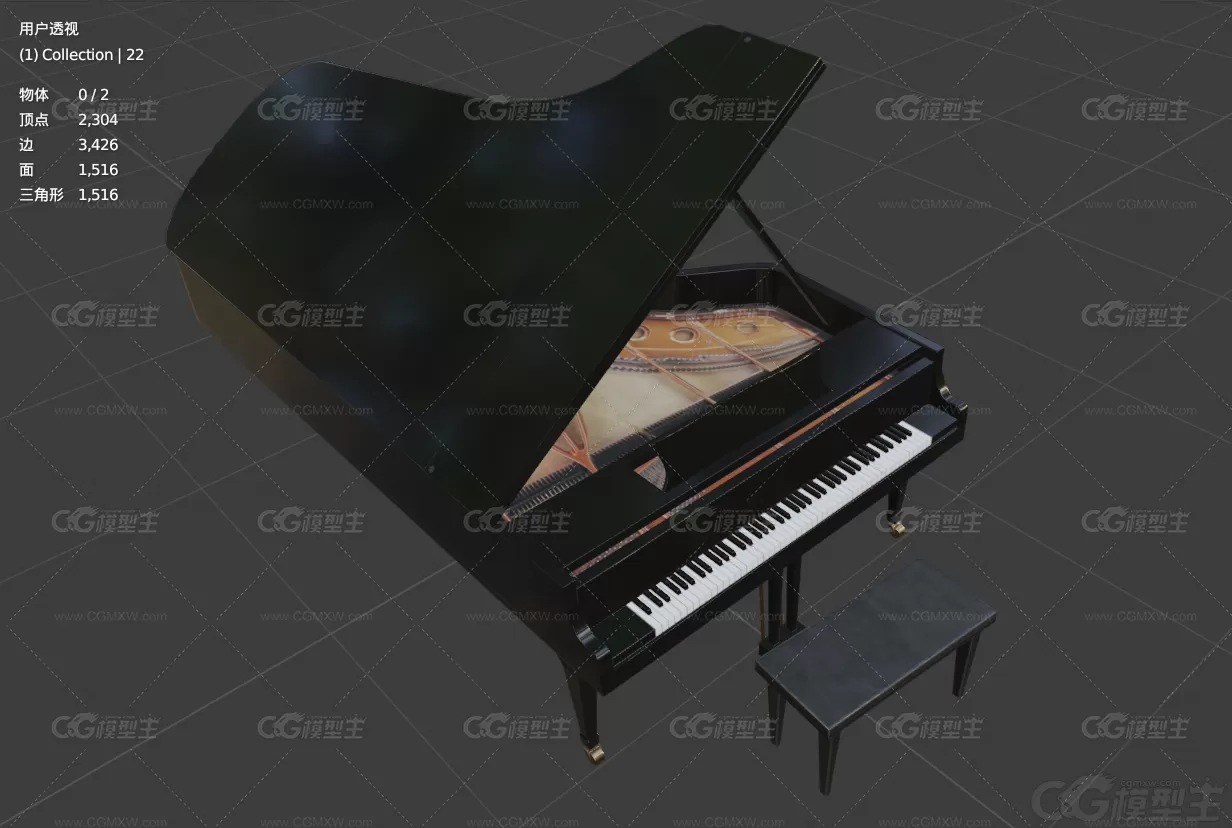 现代钢琴 乐器 木制钢琴 piano 木制钢琴 大钢琴3D模型-6