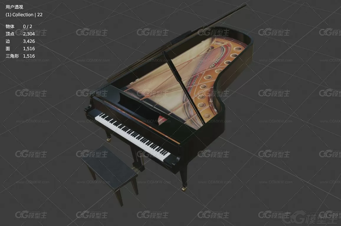 现代钢琴 乐器 木制钢琴 piano 木制钢琴 大钢琴3D模型-7