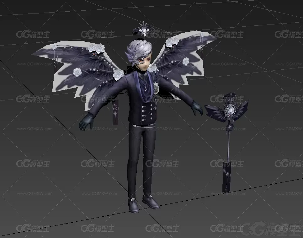 二次元动漫男孩 恶魔天使 恶魔使者 翅膀 黑暗男孩 日韩风格模型  暗夜王子3D模型-3