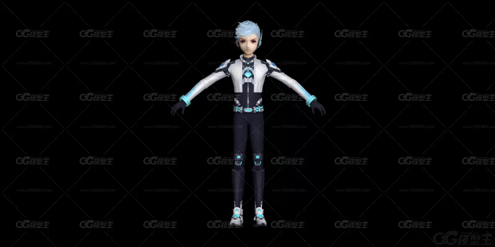 二次元动漫男孩 白西装  科技男孩  时尚 科幻男武士 男战士 机甲战士3D模型-2