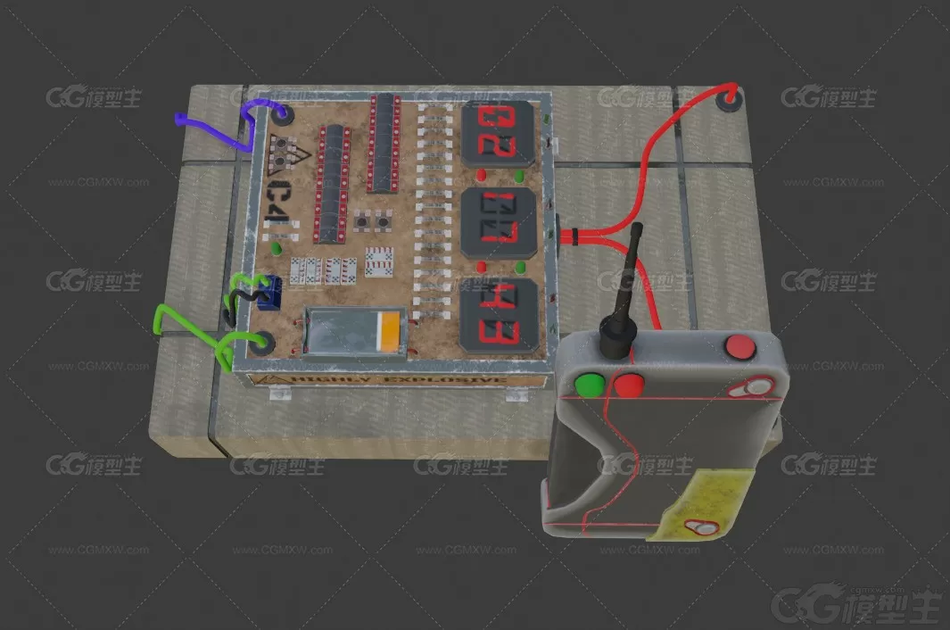 次世代低模塑胶炸弹 定时炸弹 塑料炸弹 C4 TNT 炸弹 军事 爆破 炸药 遥控炸弹3D模型-5