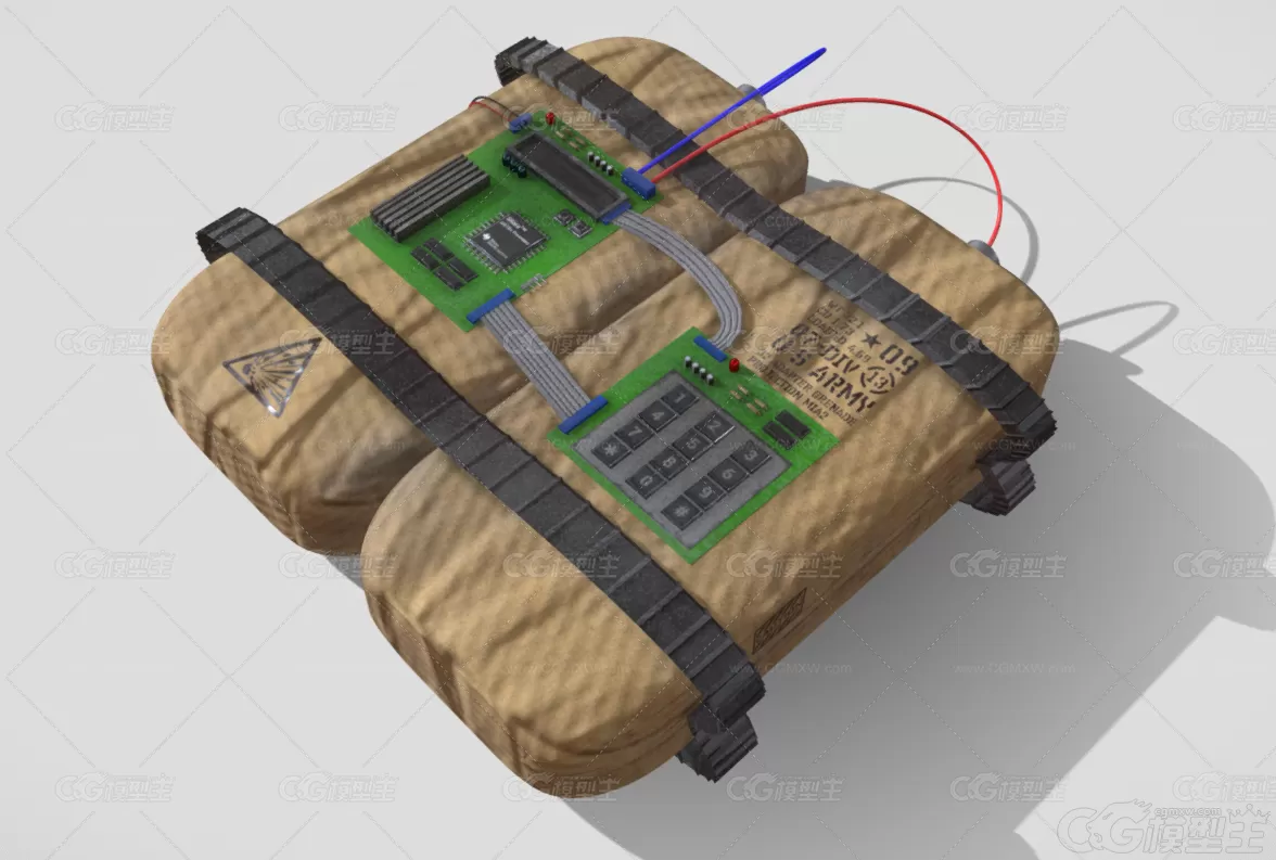 C4炸药 定时炸弹 炸药 PBR材质 次世代 塑料炸药 自杀式炸弹 反恐斗争 遥控炸弹3D模型-1