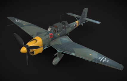 Ju87斯图卡B2俯冲轰炸机 螺旋桨飞机  德国战机 二战斯图卡Stuka轰炸机3D模型