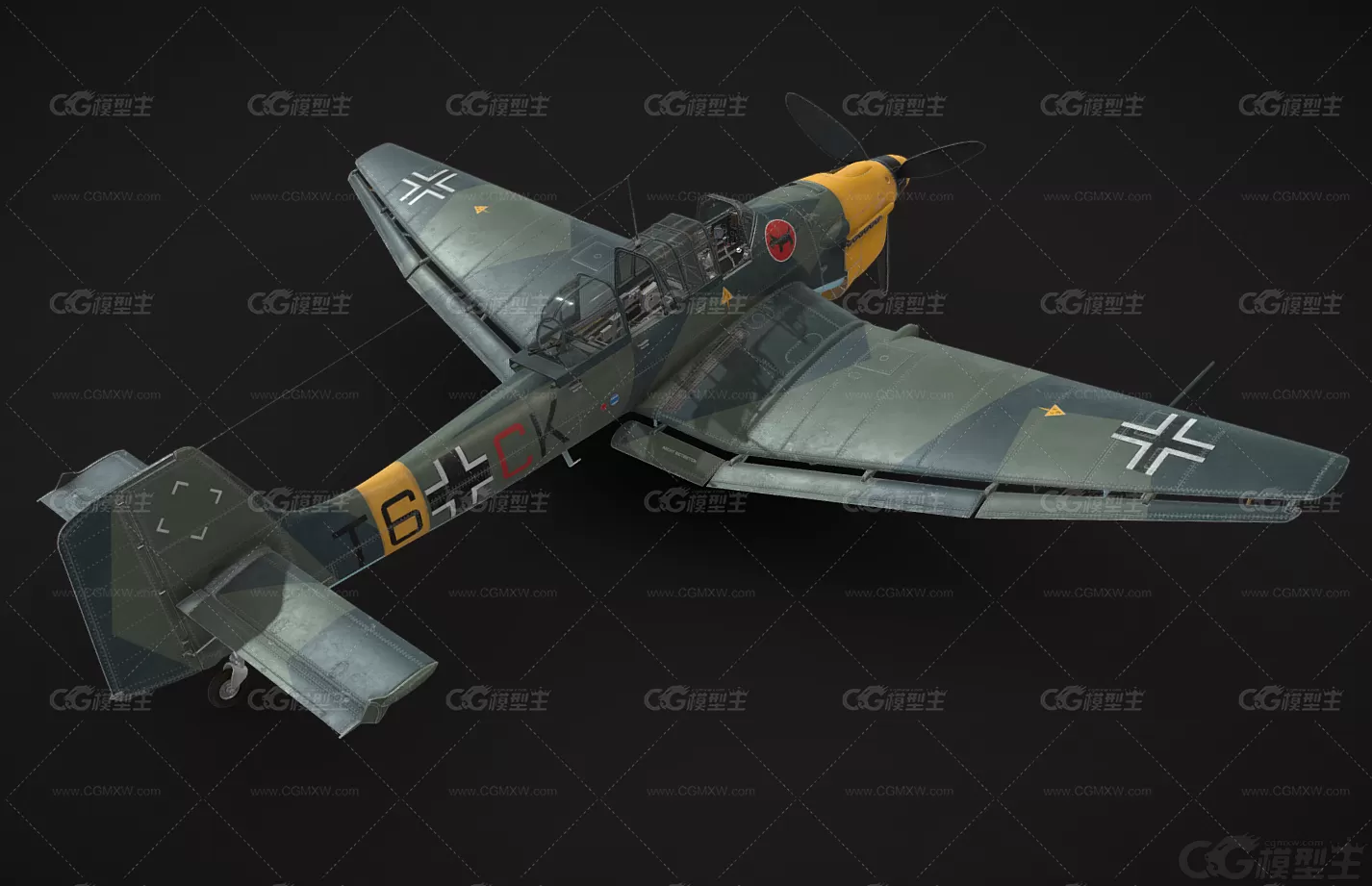 Ju87斯图卡B2俯冲轰炸机 螺旋桨飞机  德国战机 二战斯图卡Stuka轰炸机3D模型-2