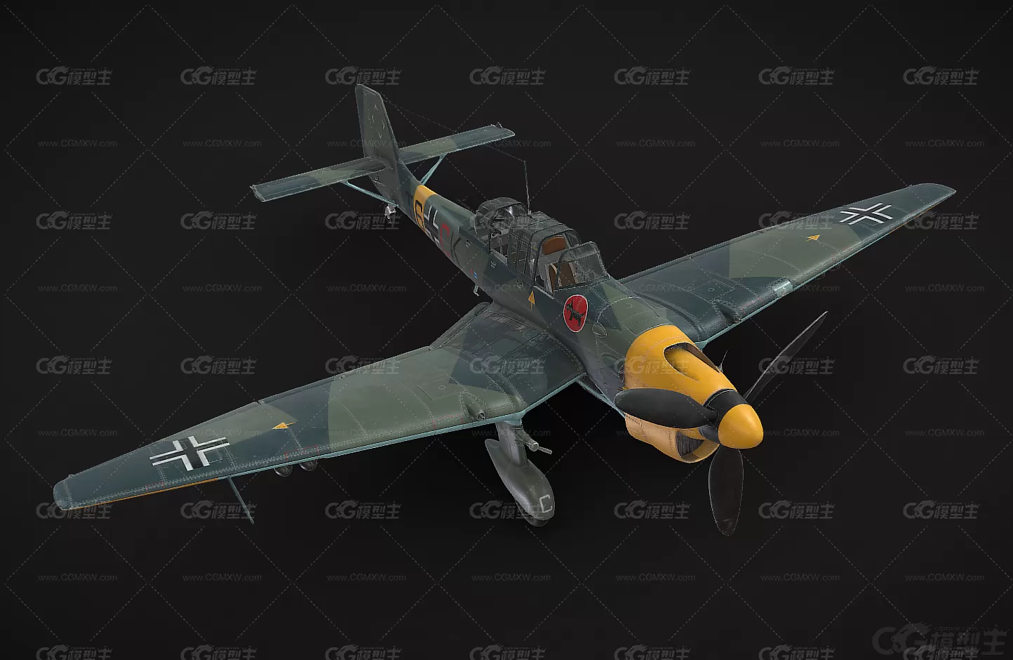 Ju87斯图卡B2俯冲轰炸机 螺旋桨飞机  德国战机 二战斯图卡Stuka轰炸机3D模型-4