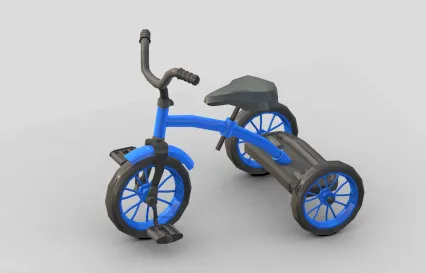 Low Poly儿童三轮车 卡通儿童车 儿童脚踏车 低模童车3D模型