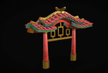 PBR牌坊 日本门面 寺庙 灯笼 牌楼 国风古建筑3D模型