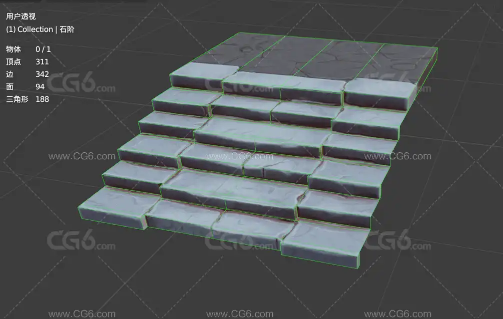 手绘卡通楼梯 石梯 石阶 石台 台阶 石板路 楼梯3D模型-7