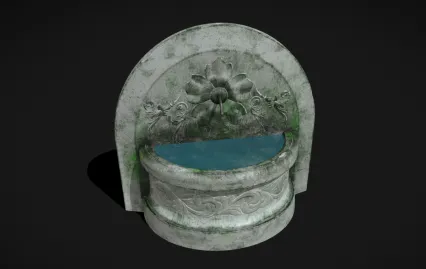 圆形花墙喷泉 石头水池 中世纪水池 欧式喷泉3D模型