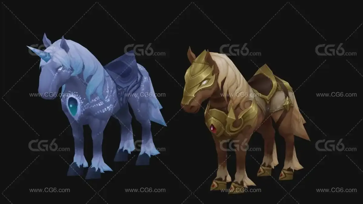 天马 神马坐骑 高级坐骑 蓝马 宝马良驹 精灵坐骑 精灵马3D模型-1