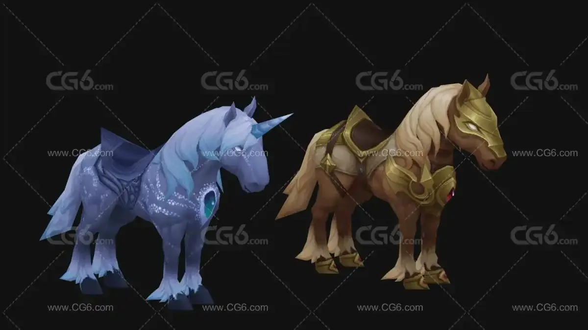 天马 神马坐骑 高级坐骑 蓝马 宝马良驹 精灵坐骑 精灵马3D模型-2