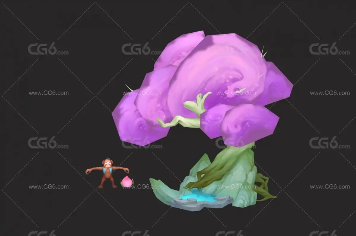 桃花源 猴子  桃花场景 桃树 仙侠场景3D模型-1