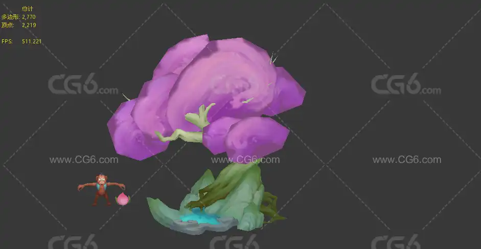 桃花源 猴子  桃花场景 桃树 仙侠场景3D模型-3