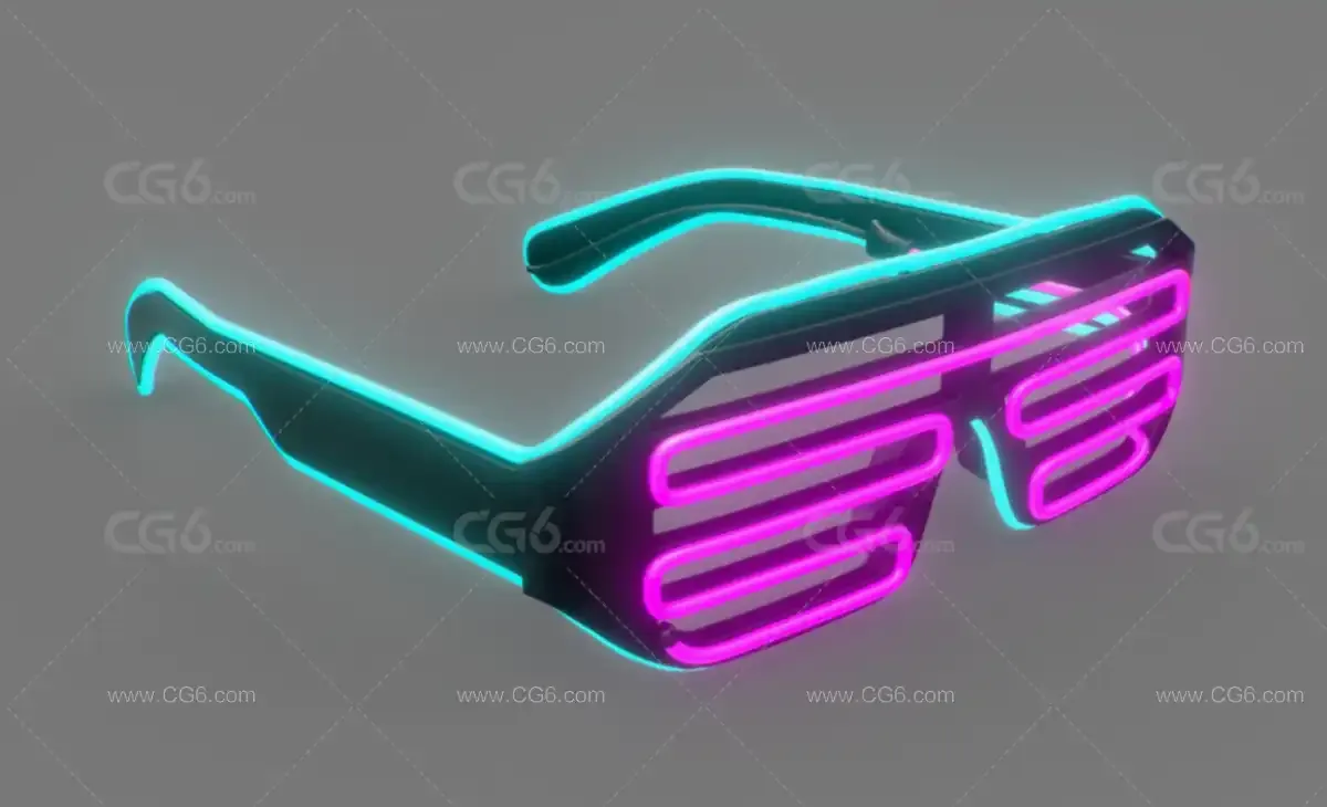 霓虹派对眼镜 赛博朋克眼镜 霓虹灯眼镜3D模型-4
