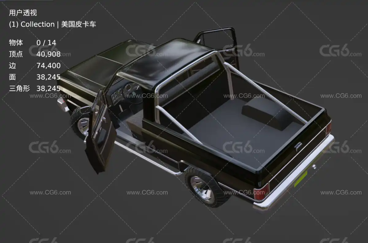 Lowpoly美国皮卡车 低模皮卡汽车 有内饰皮卡车3D模型-7